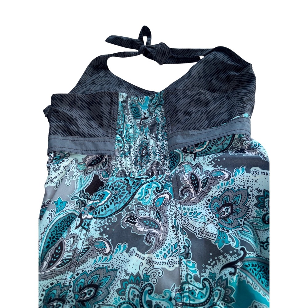 Athleta Pack Everywhere Halter Dress Mixed Paisley Teal Grey Summer Boho Size 6 - Picture 5 of 10